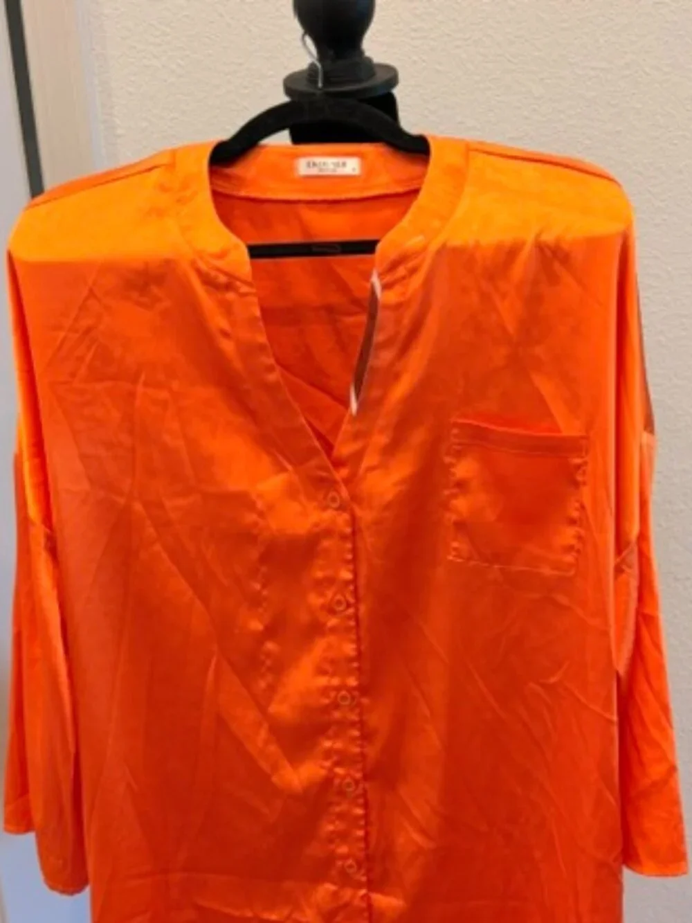 Women's XL oversized orange button silk night shirt